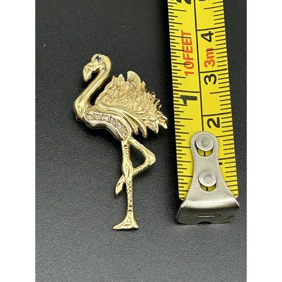 Vintage 14K Gold Flamingo Brooch Pendant Diamond Sapphire BIRD Estate Pin 3.33g - Picture 9 of 15